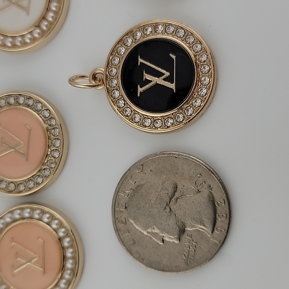 LV Gold Rhinestone Pearl Zipper Pull Charms - Picture 9 of 10